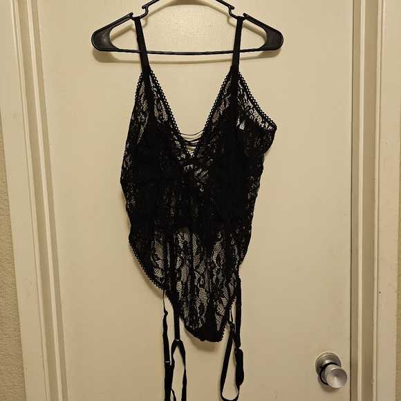 Adore Me Stretchy black lack one piece lingerie with attached adjustable garters - Picture 12 of 12